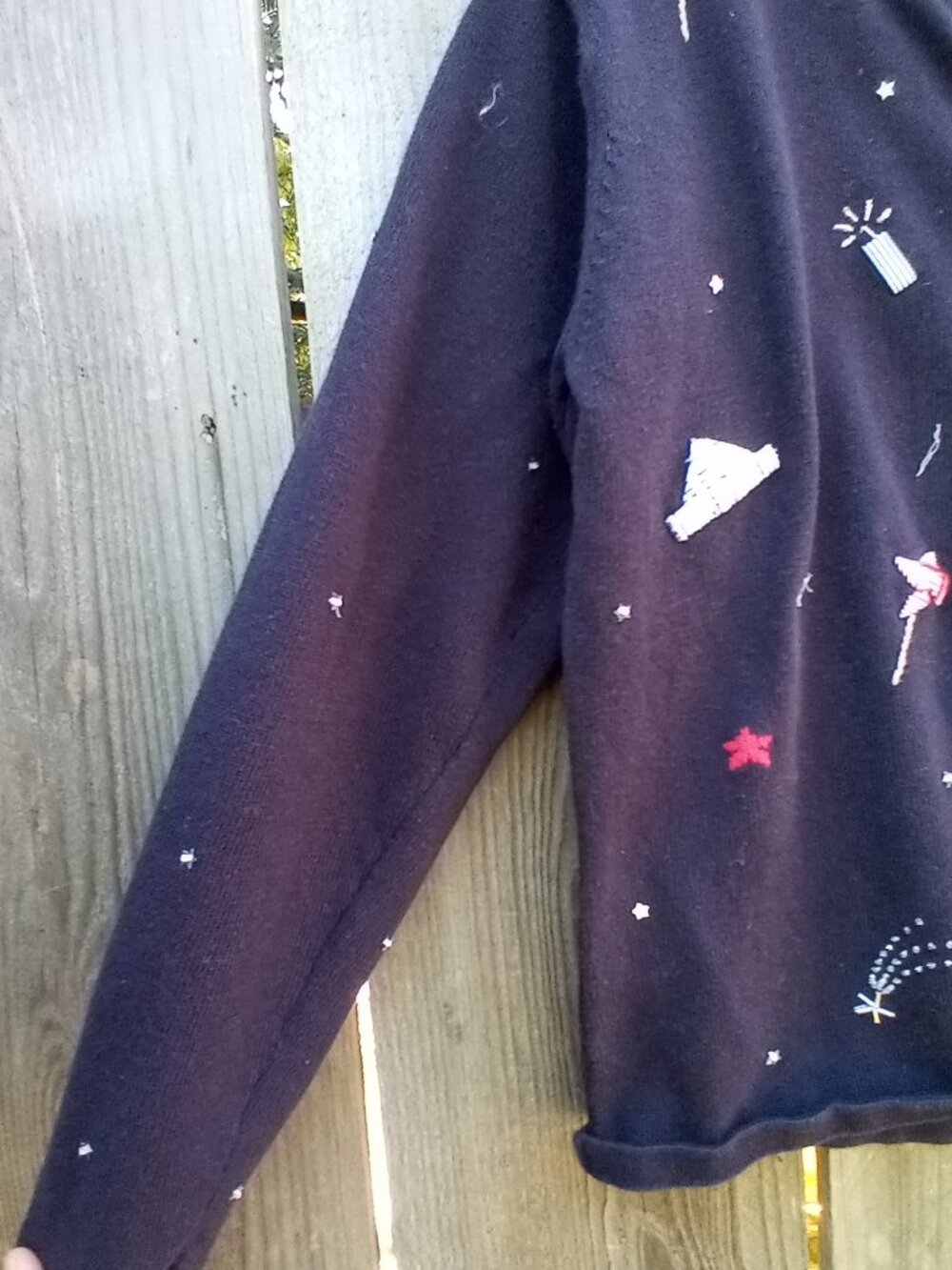 Vintage 90s Talbots Patriotic Embroidered Cardigan Sweater M Blue American Theme - Picture 4 of 9